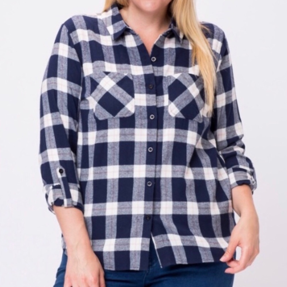 Plus Size Long Sleeve Plaid Shirt